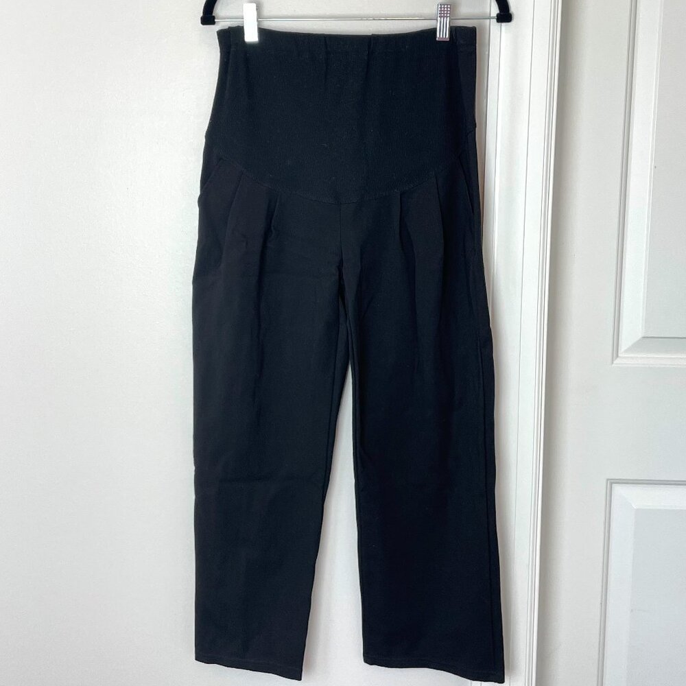 Black Maternity Trouser Pants - Over-the-belly with stretch - ankle length
